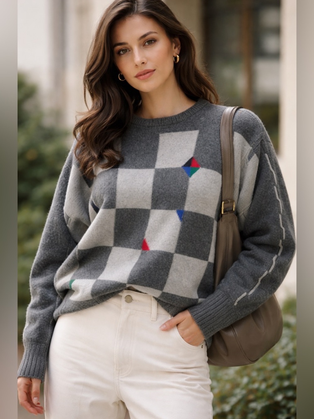 Vintage Clan Douglas 100% Cashmere Sweater Made in Scotland Geometric Check